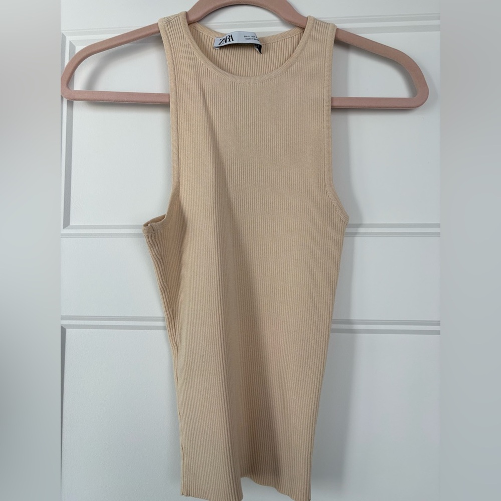 Zara Beige Ribbed Tank Top